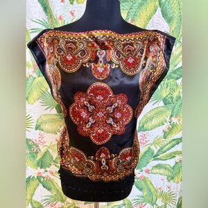 Breathtaking Women’s Small Silky Square Scarf Blouse w/ Elastic Bottom